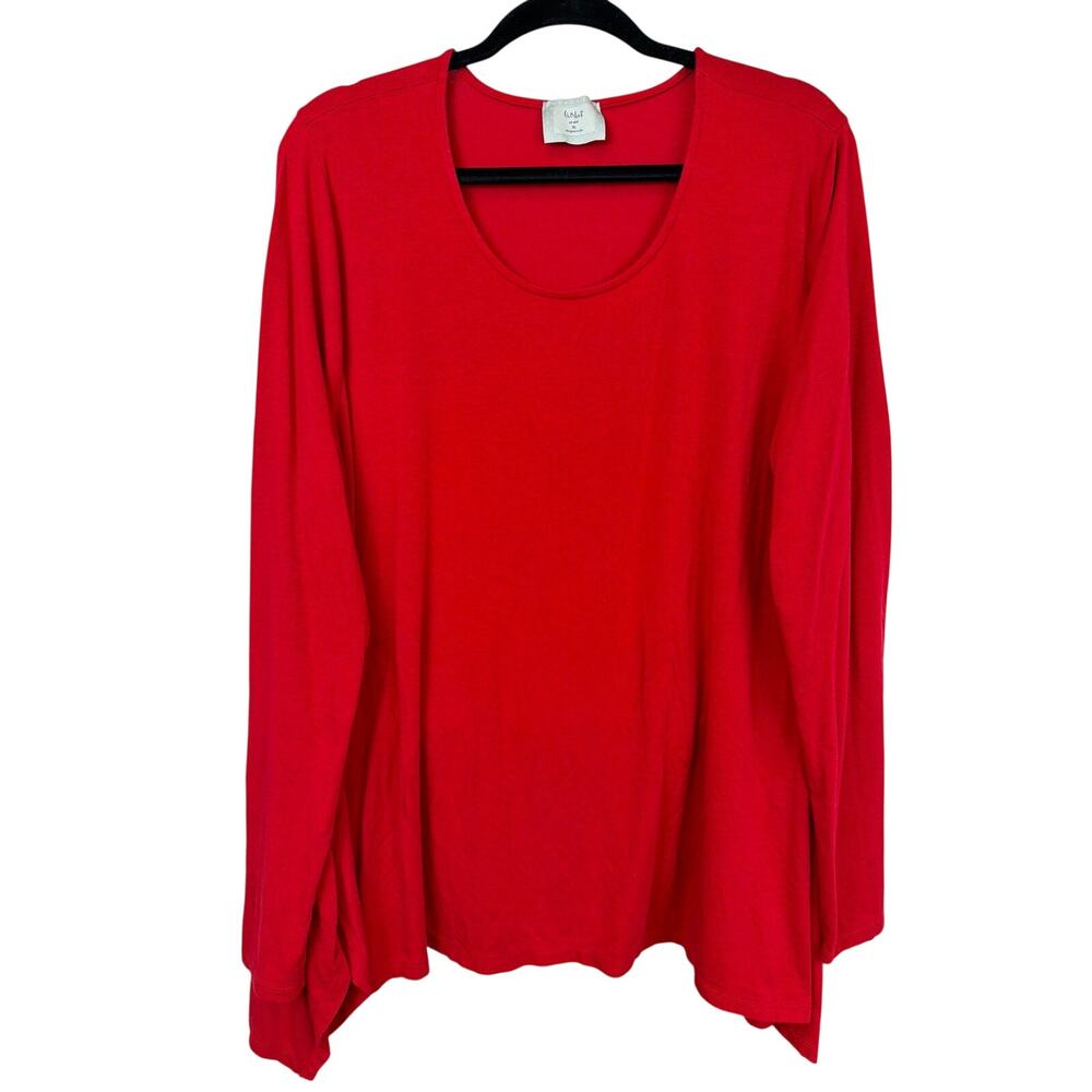 Chalet Red Long Sleeve Scoop Neck High Low Side Slit Top XL